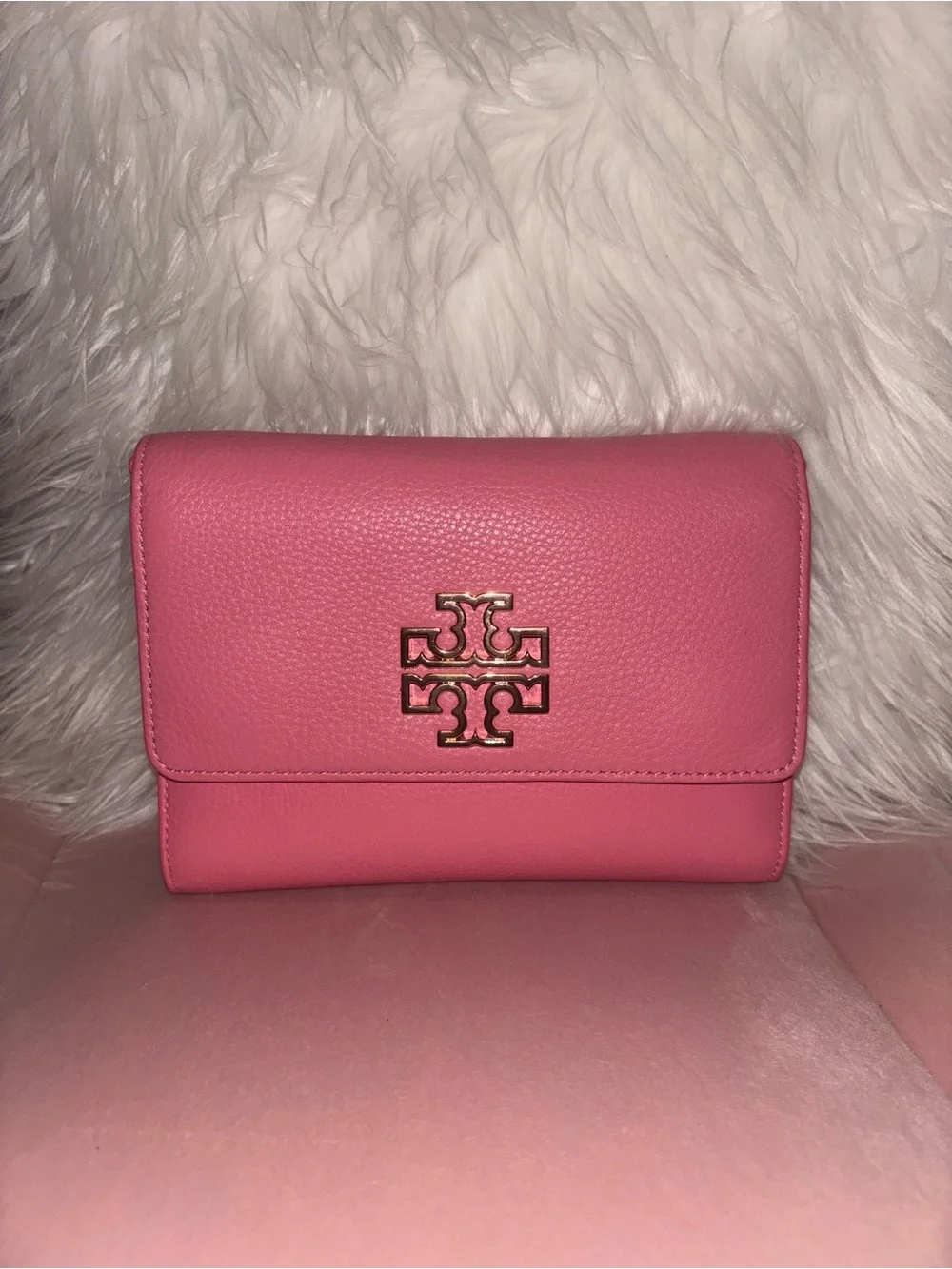 Tory Burch Pink Leather Britton chain wallet